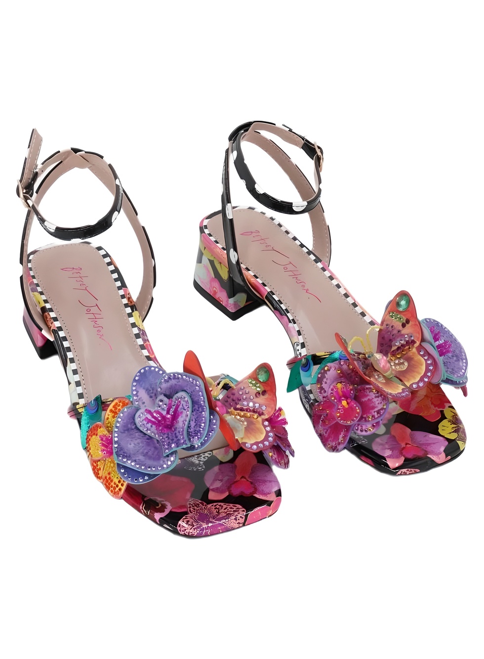 Betsey Johnson Maranda Black Multi Floral Butterfly Applique Block Size 5.5M